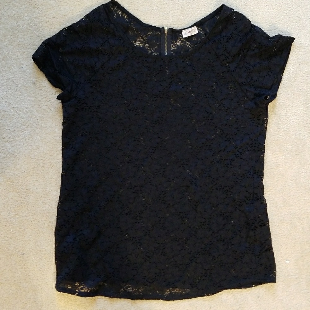 Black Lace Stretch Top Gold Zipper sz 3x